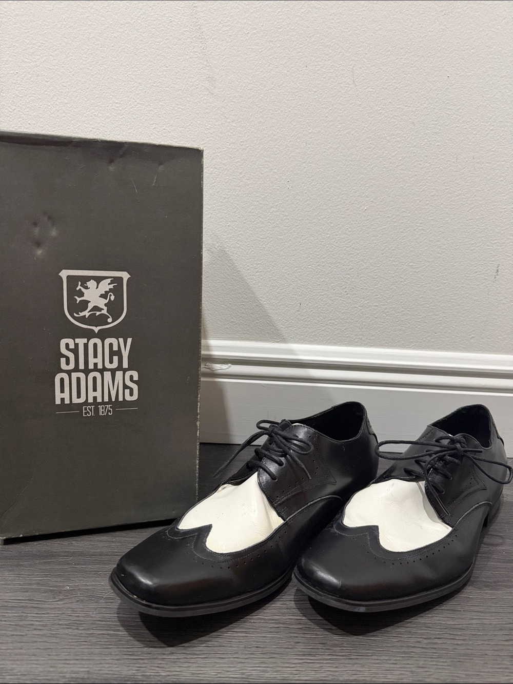 Stacy Adams Black and White Two-Tone Wingtip Derby Oxfords